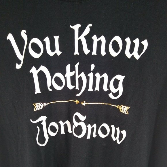 GOT T Shirt Top NWT You Know Nothing Jon Snow Black Game Thrones Large - Picture 2 of 5